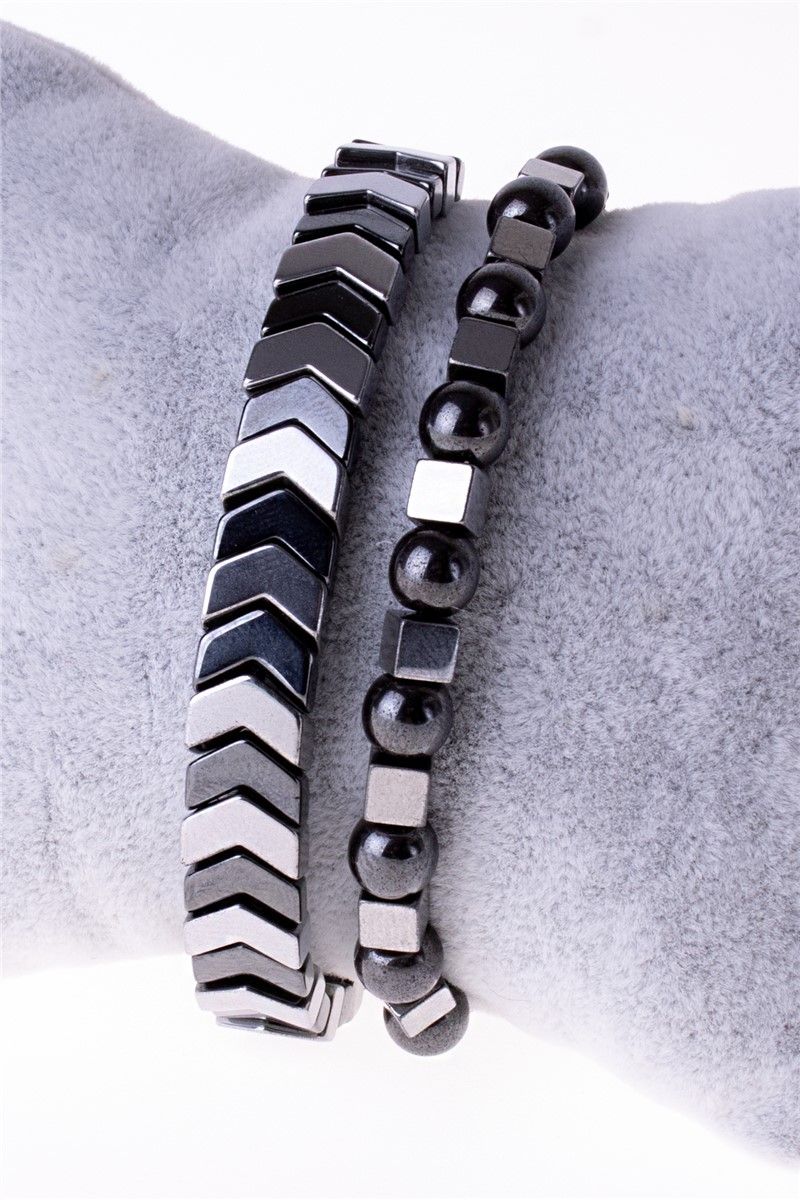 Men's Hematite Natural Stone Bracelet Set - Gray #360803