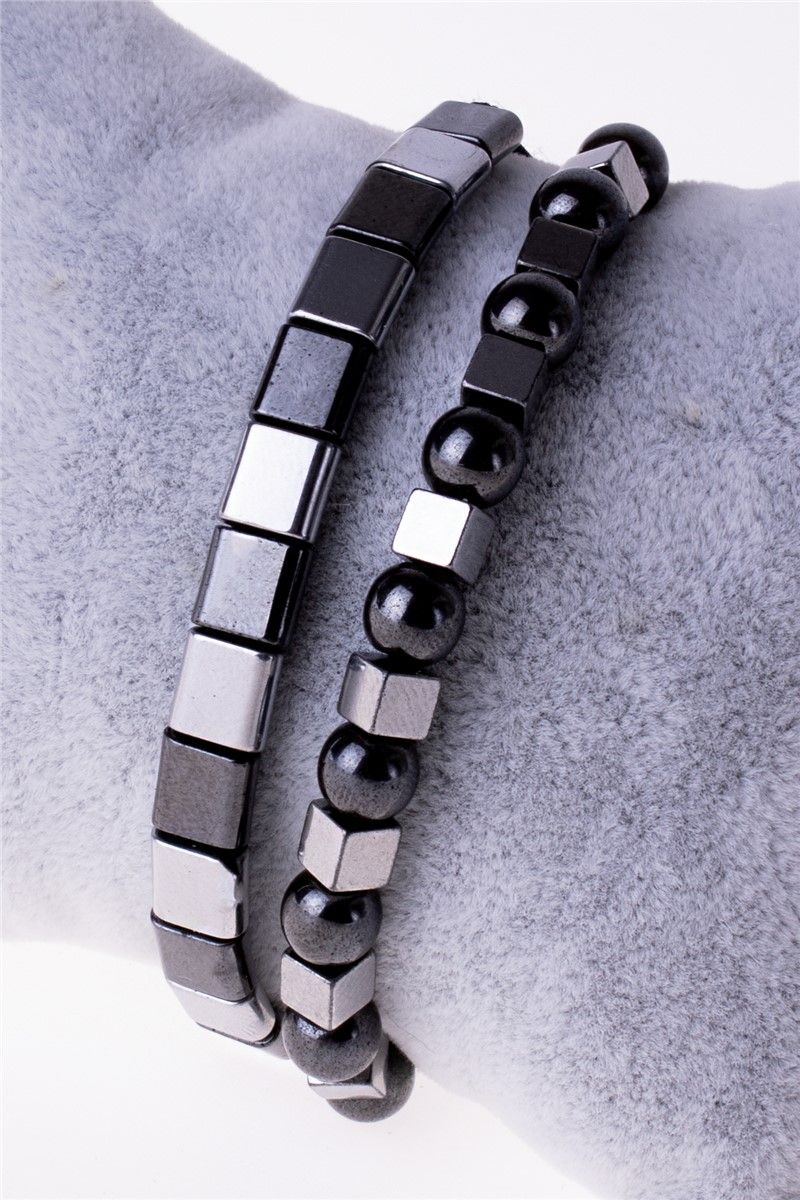 Men's Hematite Natural Stone Bracelet Set - Gray #360804