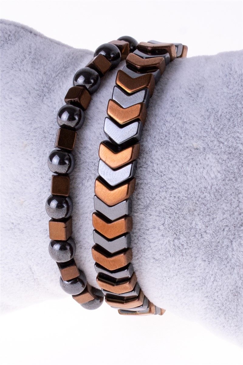 Men's Hematite Natural Stone Bracelet Set - Orange #360800