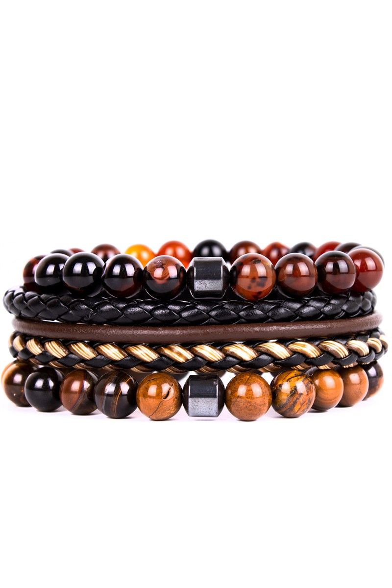 Women's Set of 3 Leather Bracelets with Natural Stones Agate and Tiger's Eye - Multicolor #360950