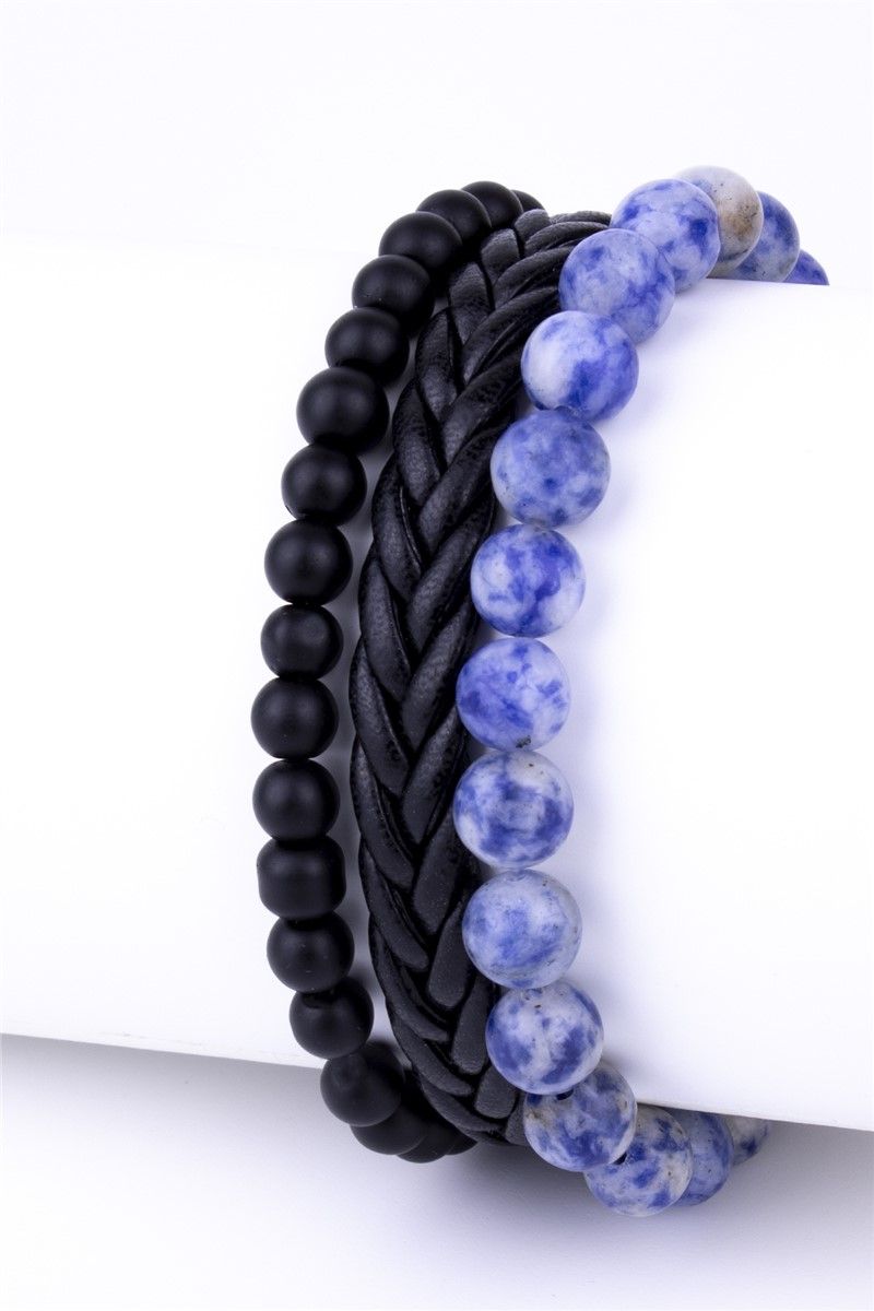 Unisex leather and natural stone bracelet set - Onyx and Sodalite #360895