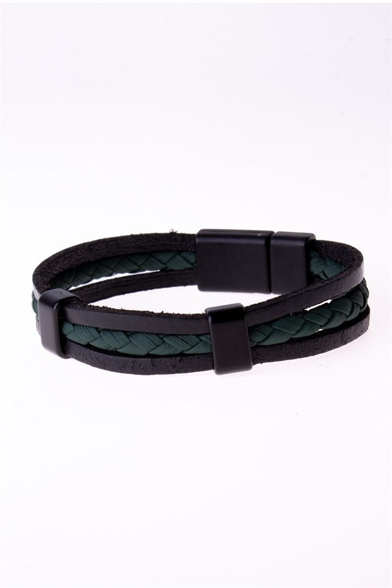 Men's Leather Bracelet - Black-Green #360882