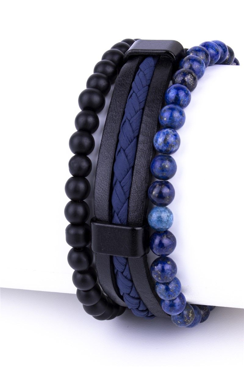 Set bracciale unisex in pelle e pietra di onice naturale - nero-blu #360899
