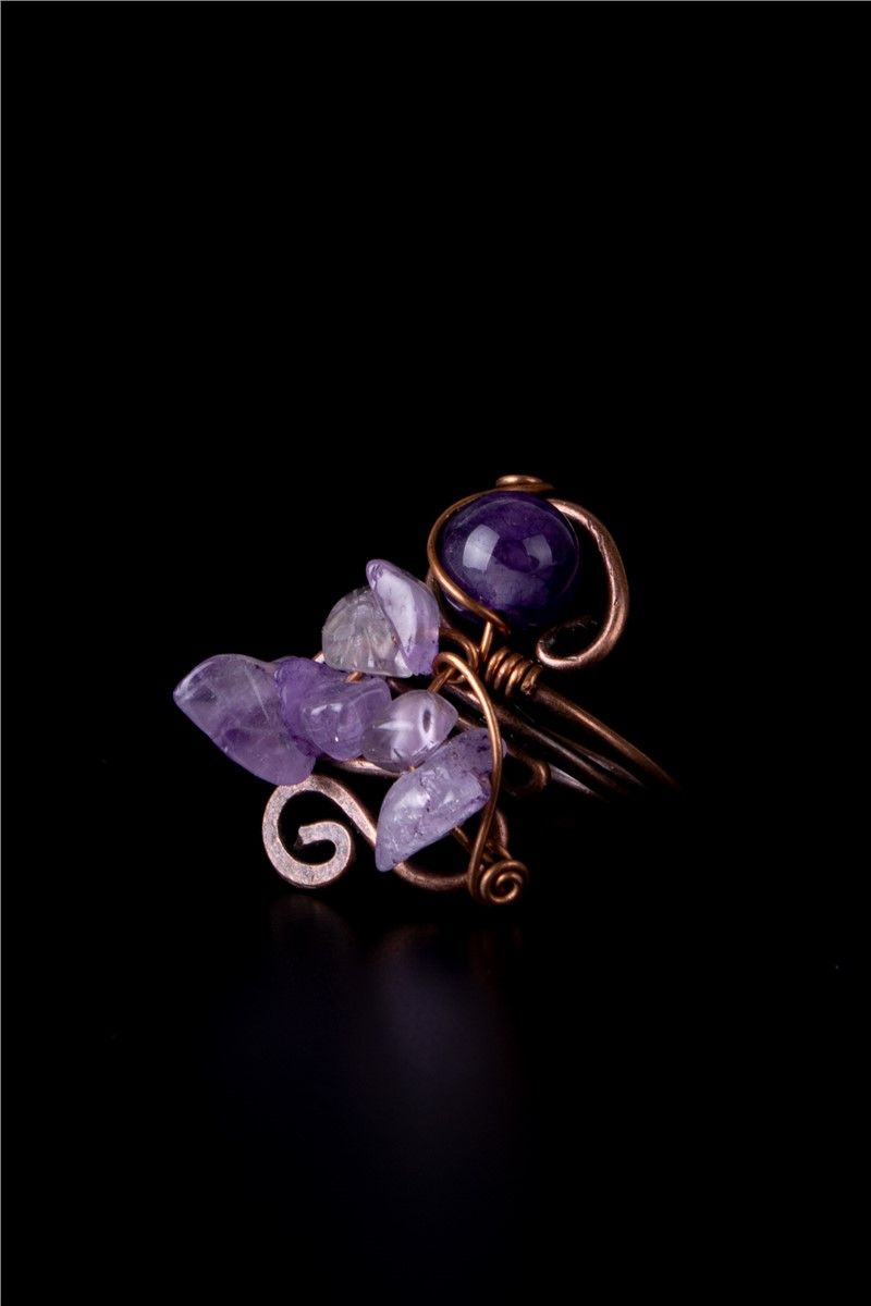 Women's ring with natural stone Amethyst - Purple #367904