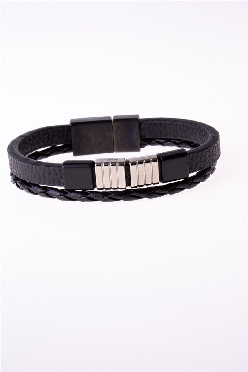 Men's Set of Two Leather Bracelets - Black #360883