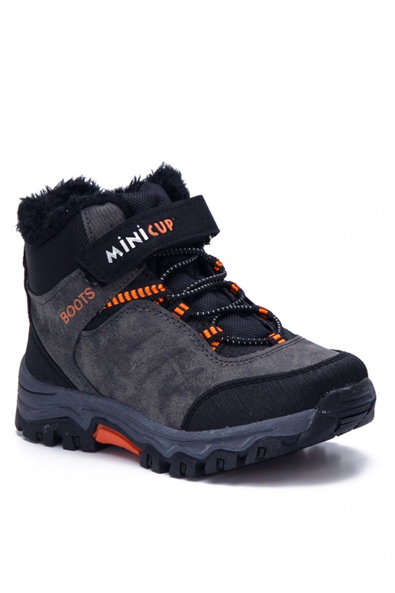 Children's Scrawl Lined Boots 3018 - Gray with Orange #363243