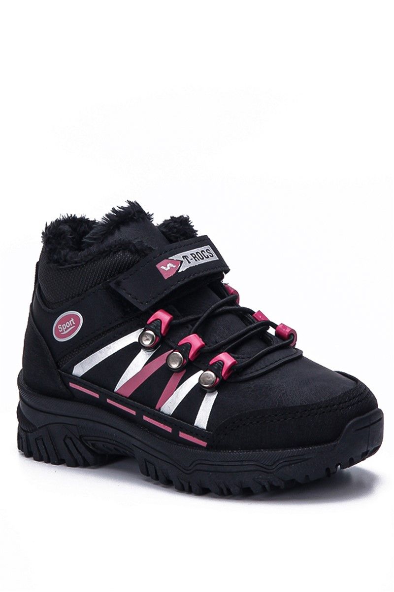 Children's Boots with Doodle Lining BL03 - Black with Pink #363255