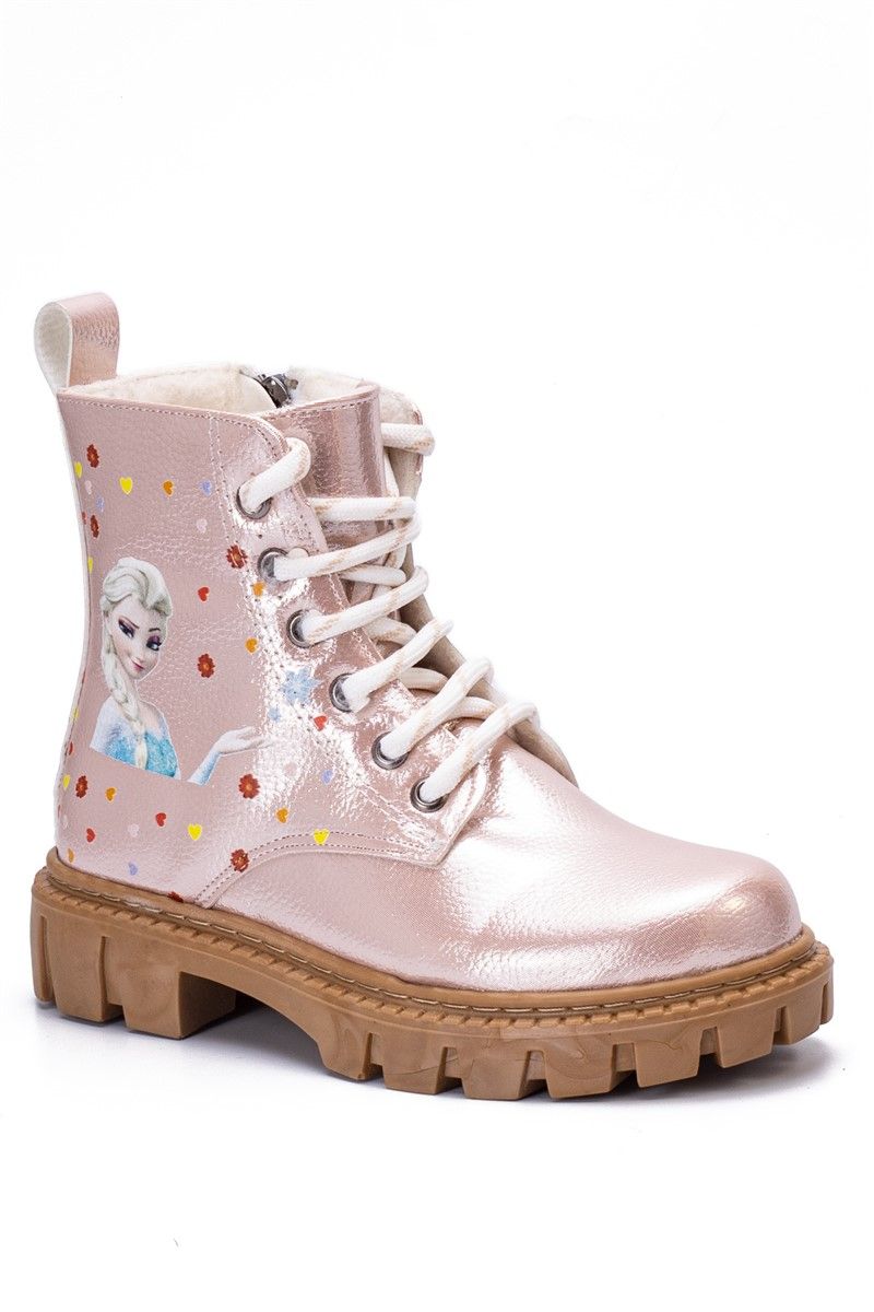J002 Lace Up Kids Boots - Light Pink #362773