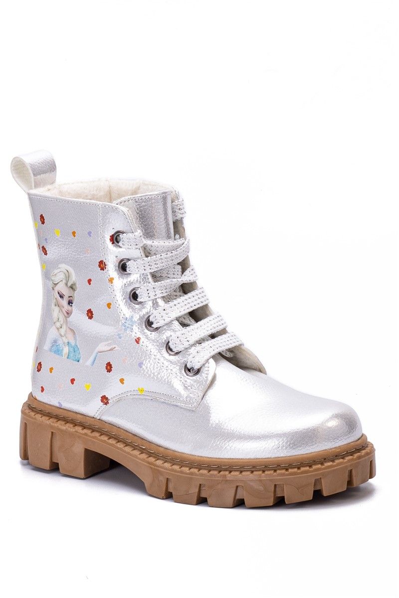 Kids Lace Up Boots J002 - White #362772