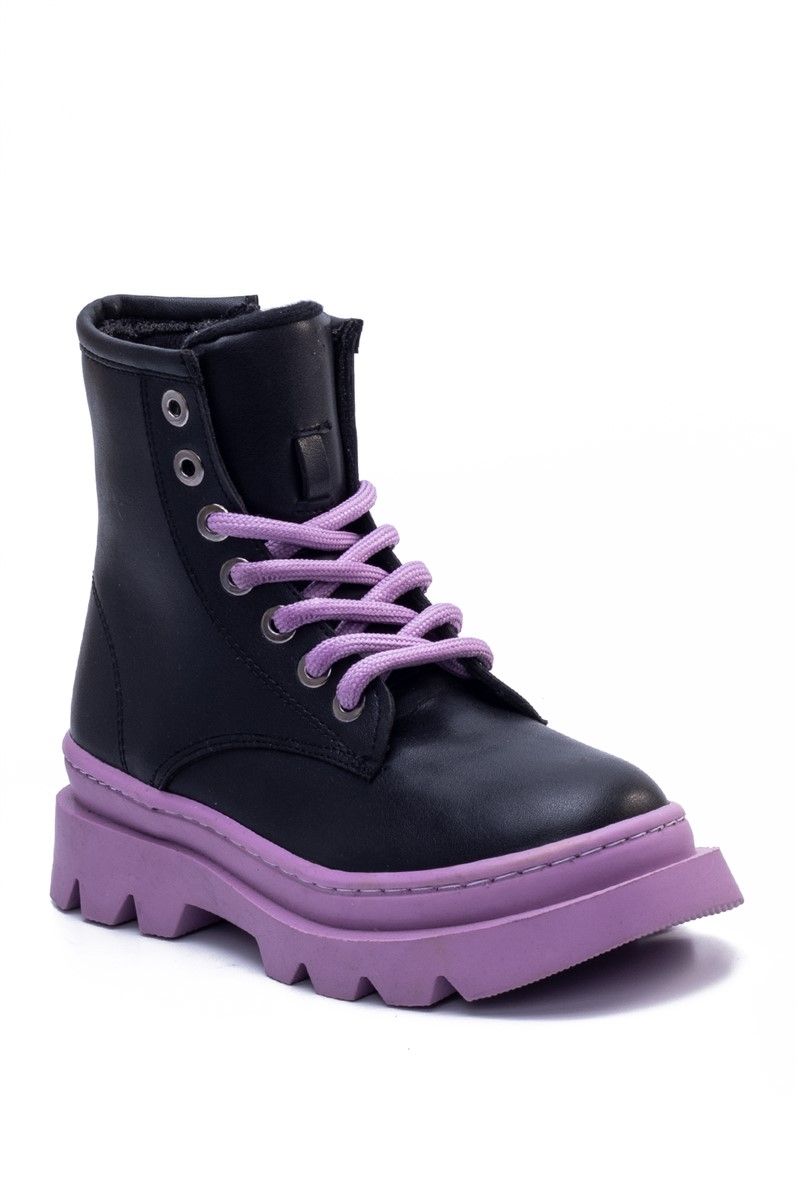 Kids Lace Up Boots RK001 - Black #362187