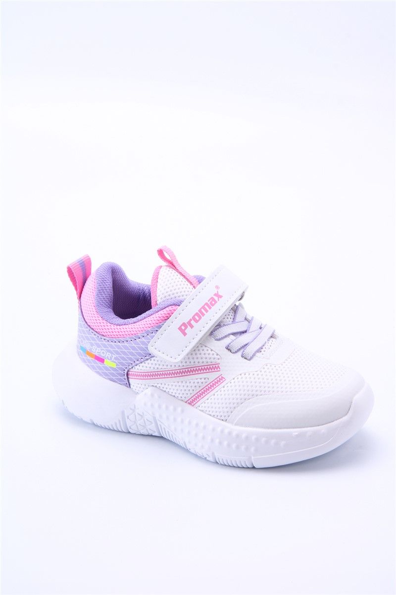 Children's Velcro Sports Shoes 1756 - White with Pink #360079