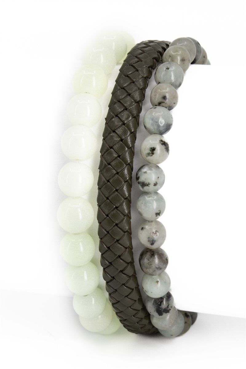 Men's Natural Stone & Genuine Leather Bracelet Set EYY1143 - Multicolor #366389