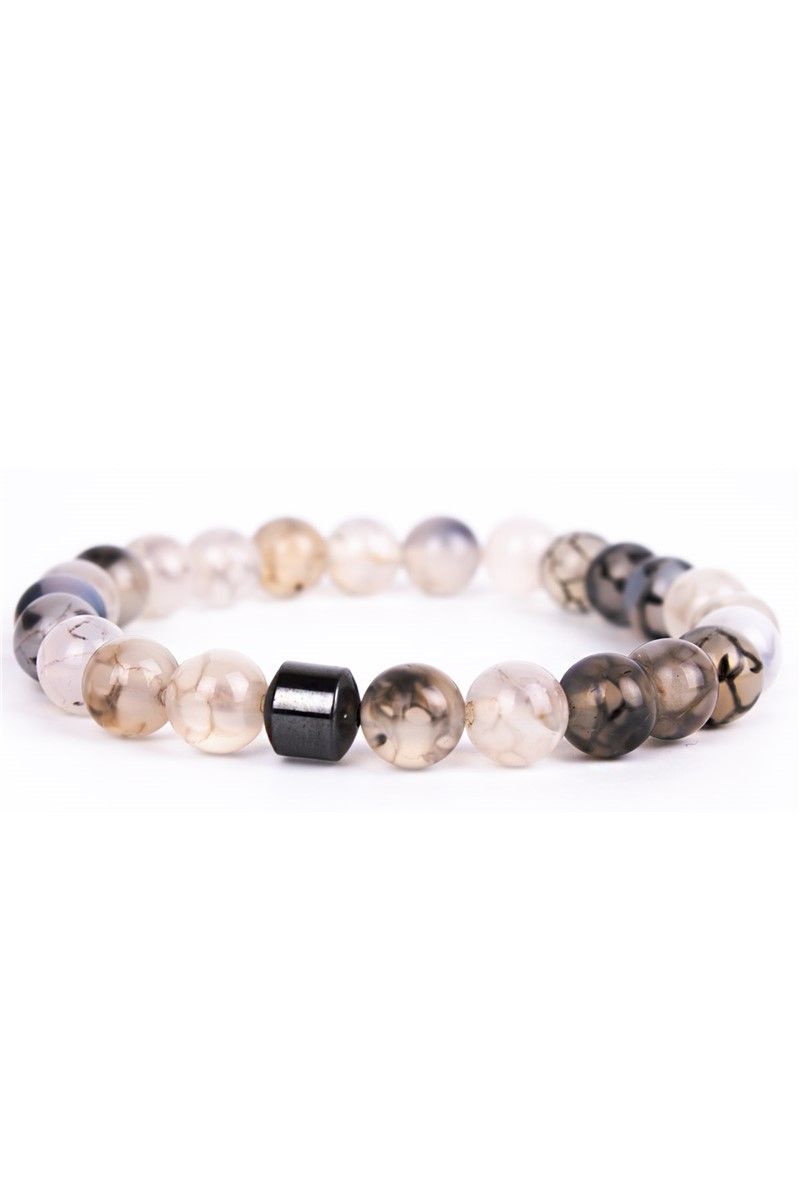 Women's Natural Stone Bracelet - Gray Agate and Hematite - Gray-Beige #360968