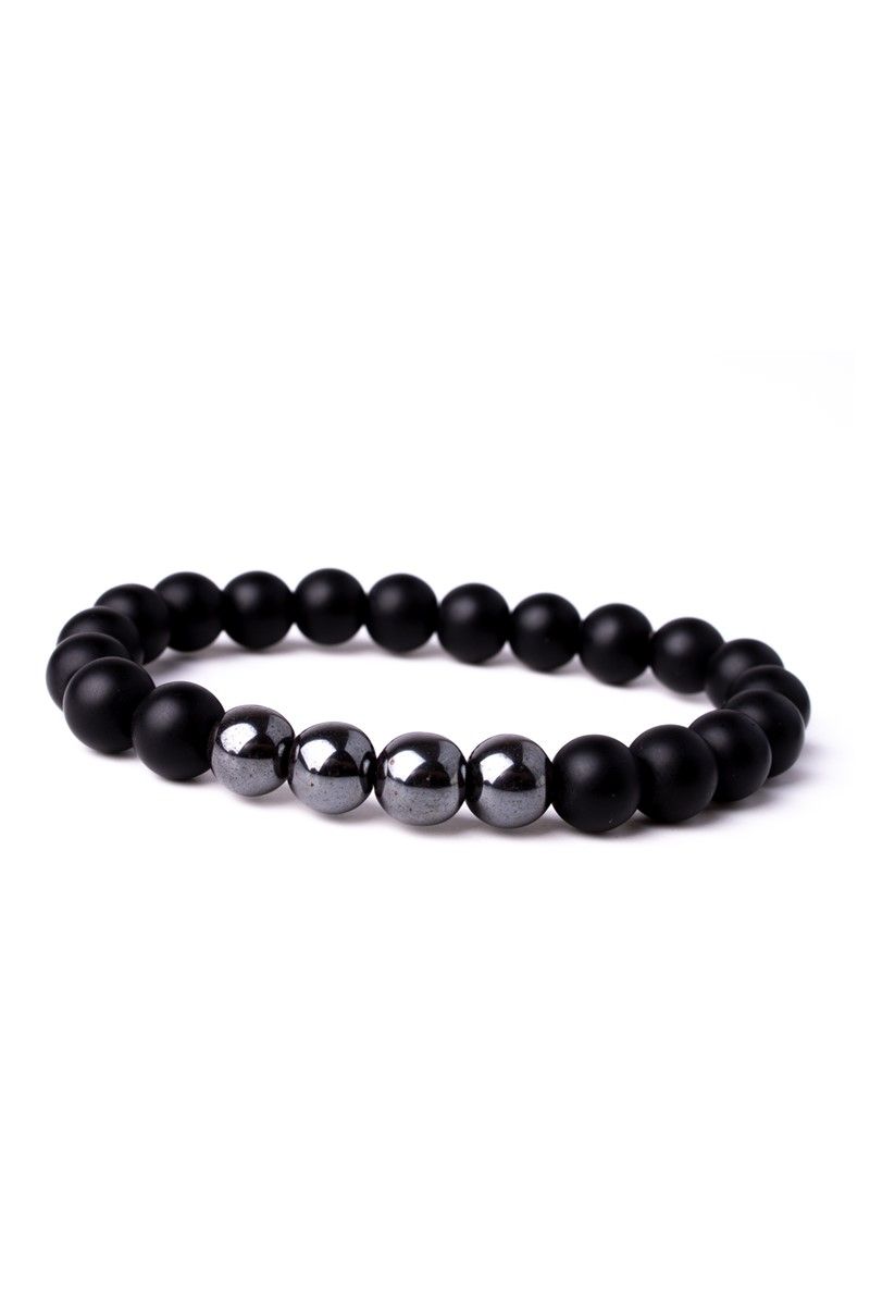 Men's Hematite Natural Stone Bracelet 10106 - Grey-Black #360958