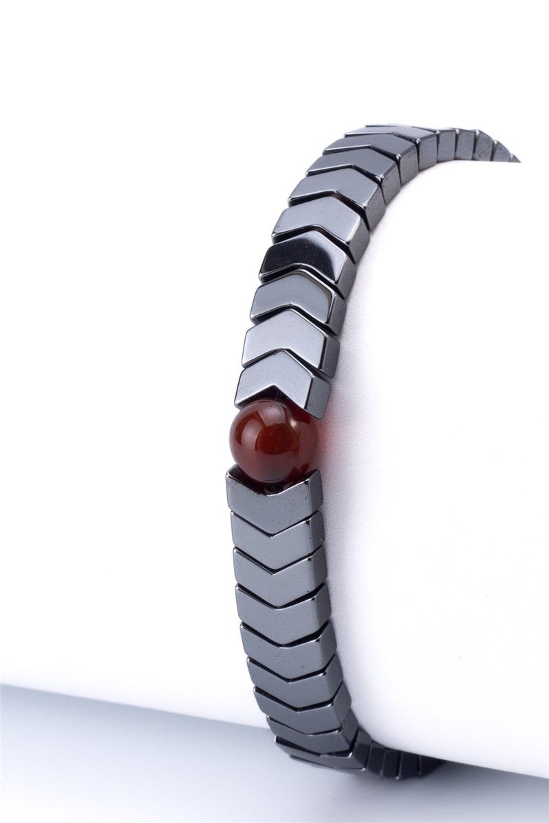 Men's bracelet of natural stones Hematite and Red Agate - Gray #363318