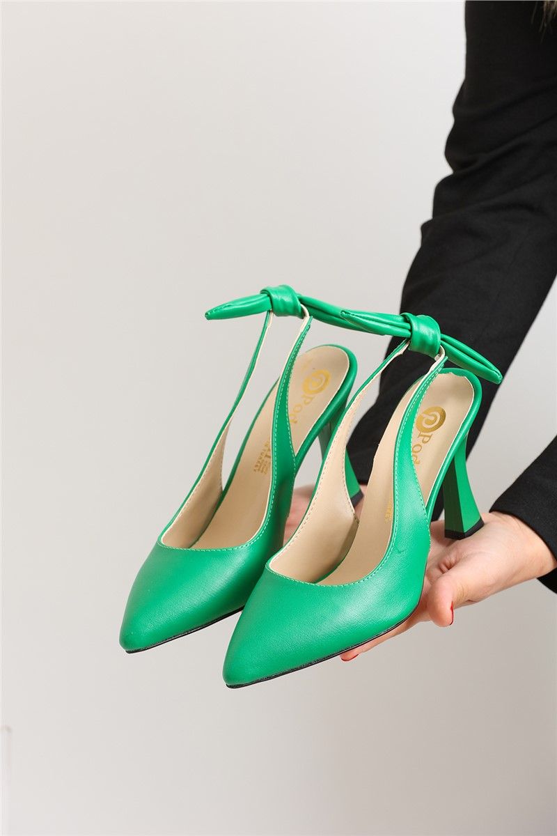 Women's Elegant Shoes with Decorative Ribbon 4700 - Green #364159