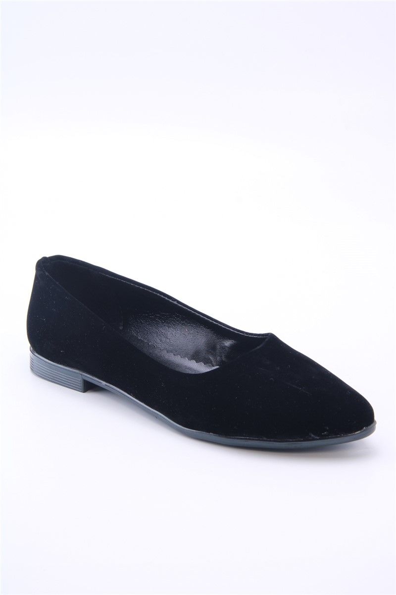 Women's Suede Ballerina Shoes 7012 - Black #360477