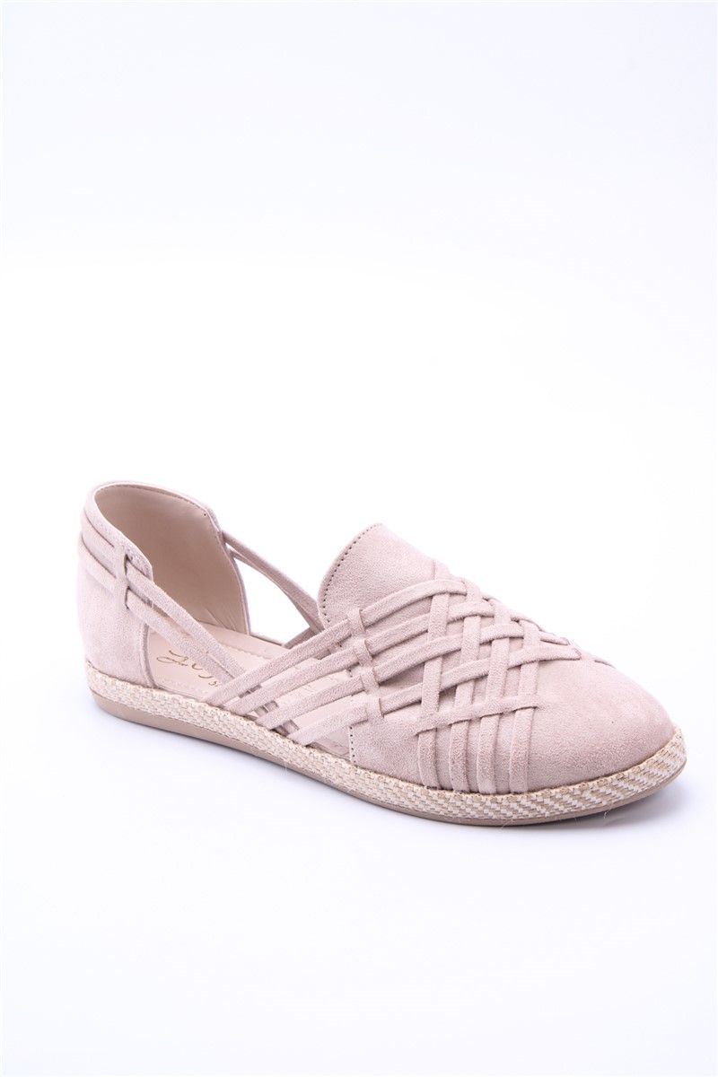 EZB Women's Suede Ballerina Shoes - Beige #361069