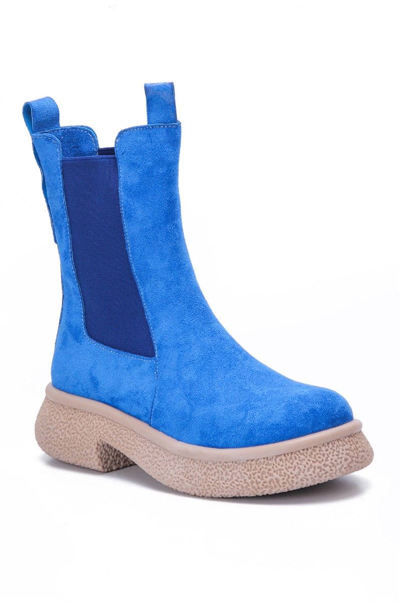 Women's Suede Ankle Boots With Side Elastic 2303 - Bright Blue #363231