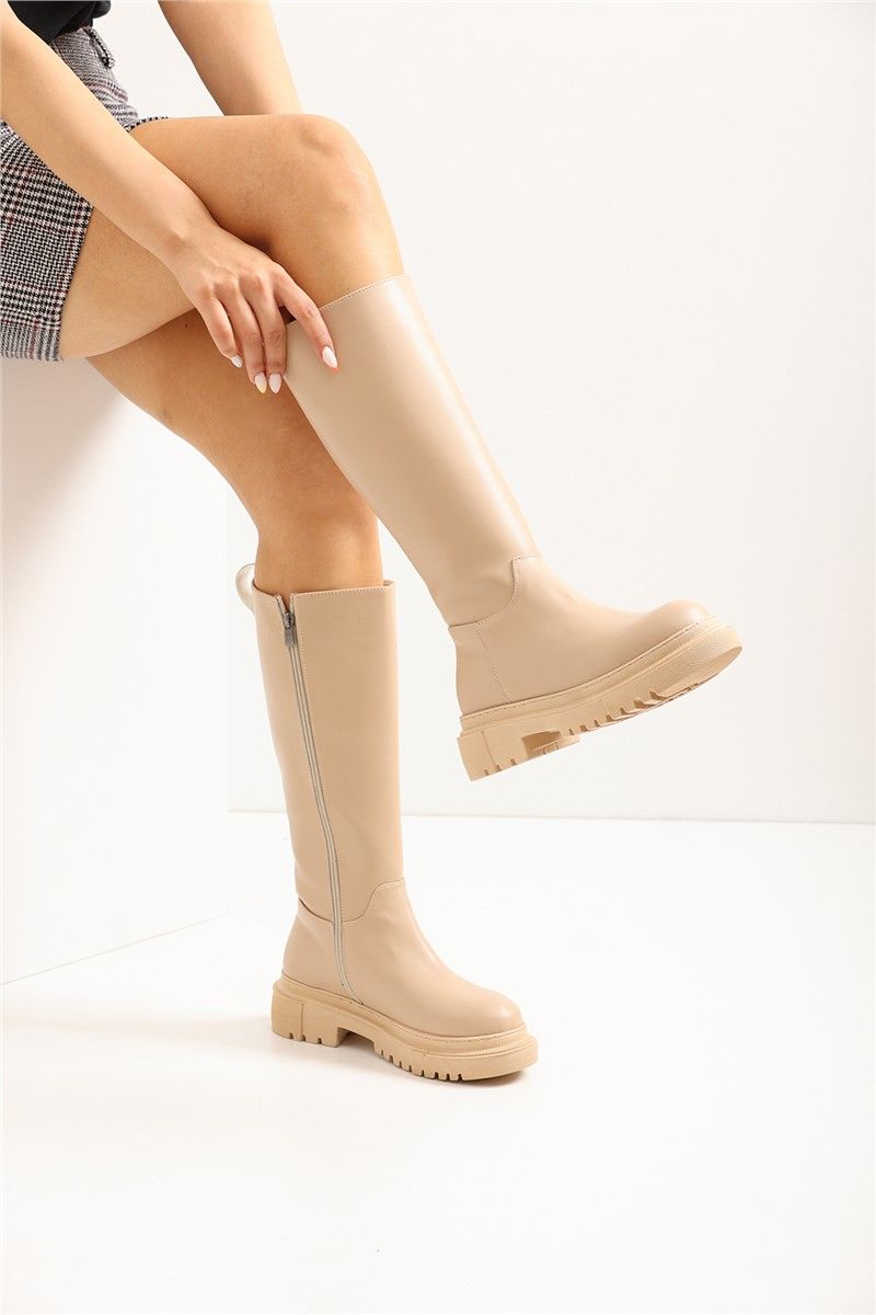 Women's Zip Up Boots EZ360 - Beige #361038