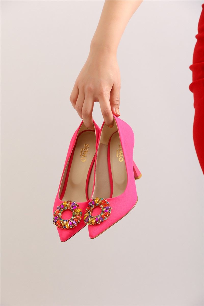 Women's Elegant Shoes with Stones Brooch 3500 - Hot Pink #362195