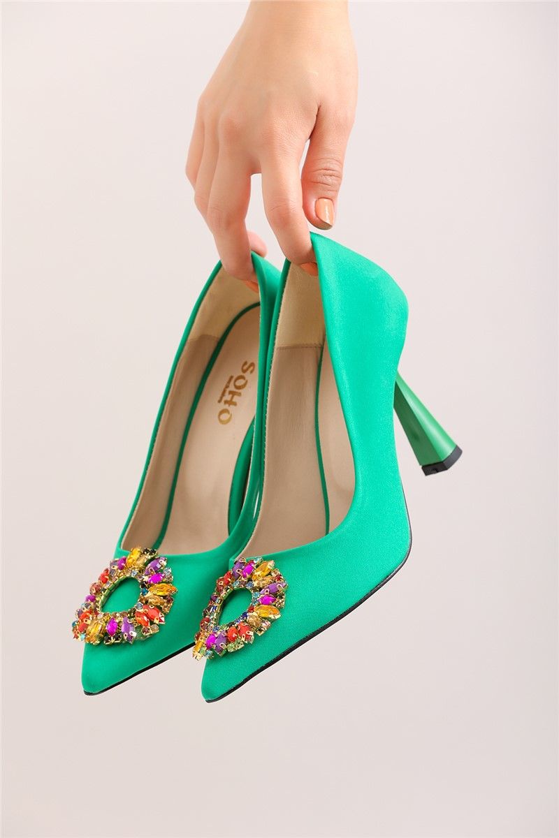 Women's Elegant Shoes with Stones Brooch 3500 - Light Green #362194