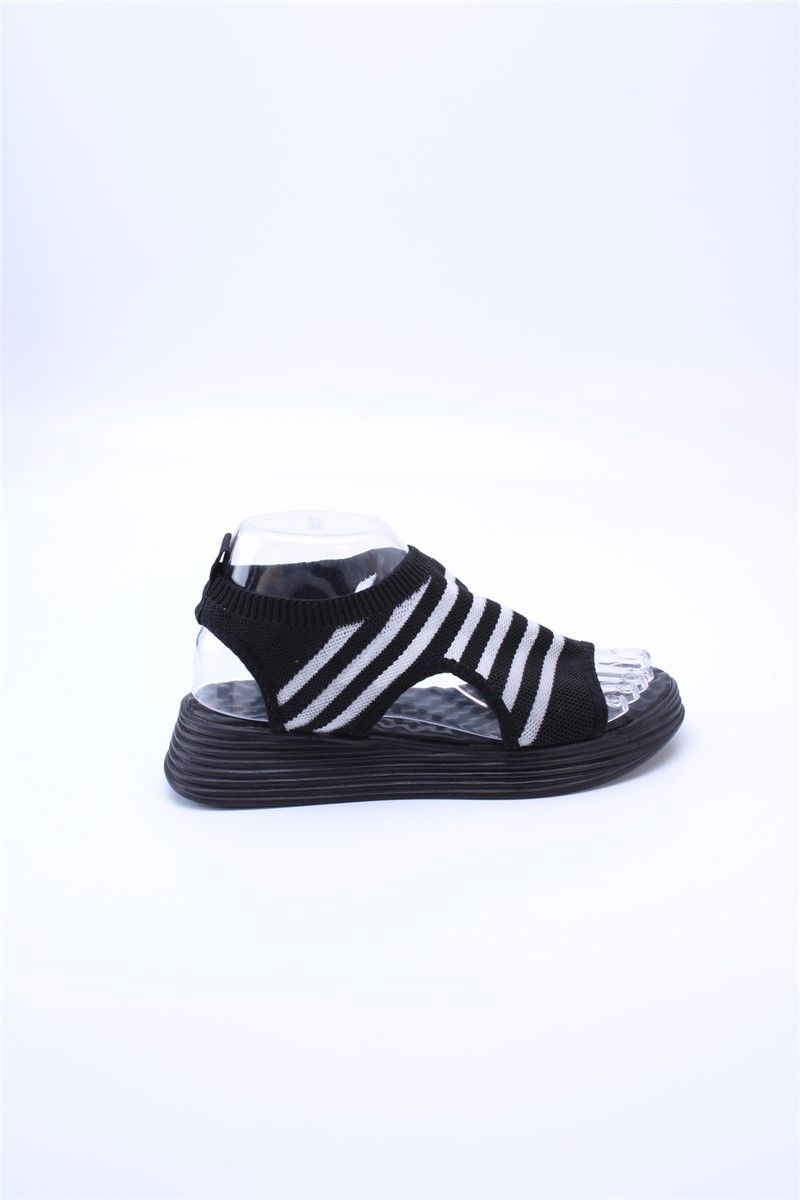 Women's Textile Sandals 119 - Black with White #360054