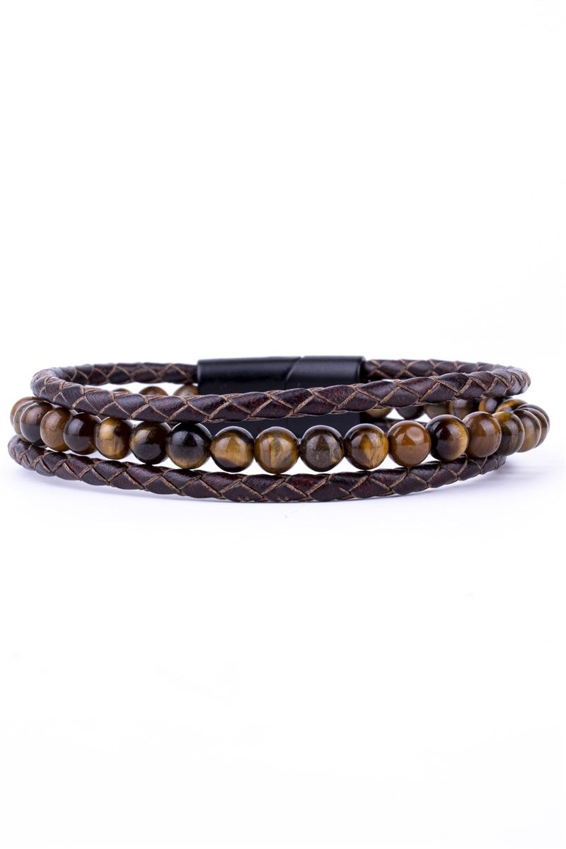 Men's Leather and Natural Stone Tiger's Eye Bracelet - Brown #360884