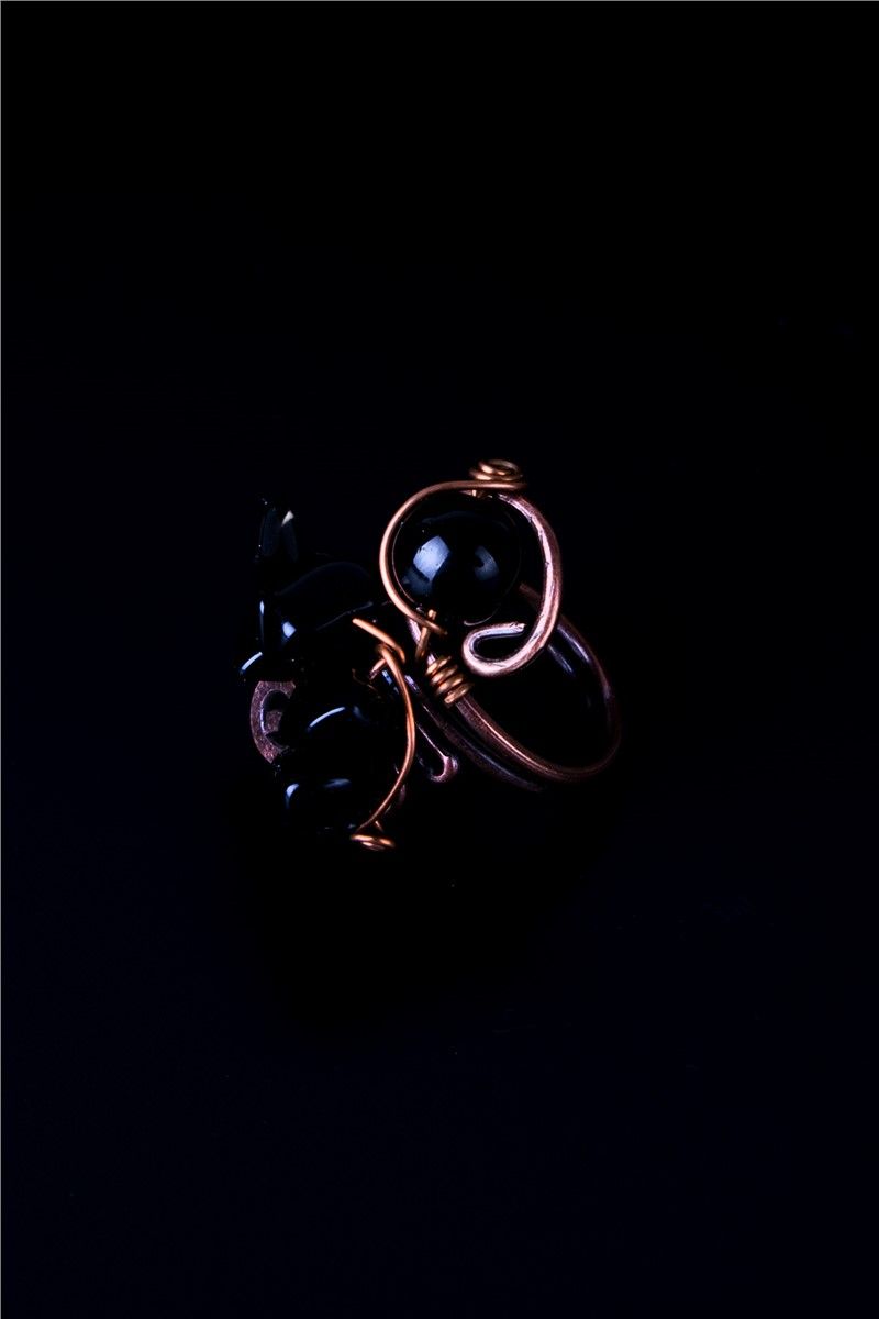 Ženski brončani prsten od prirodnog oniksa - crni #360979