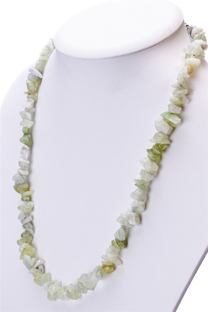 Prenit természetes kőből készült női nyaklánc - fehér-zöld #363273