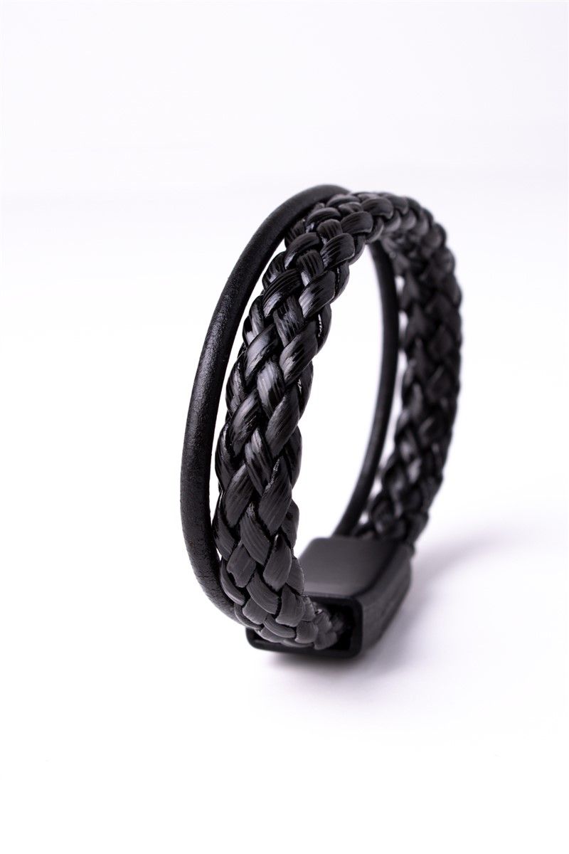 Unisex Leather Bracelet 10105 - Black #360957