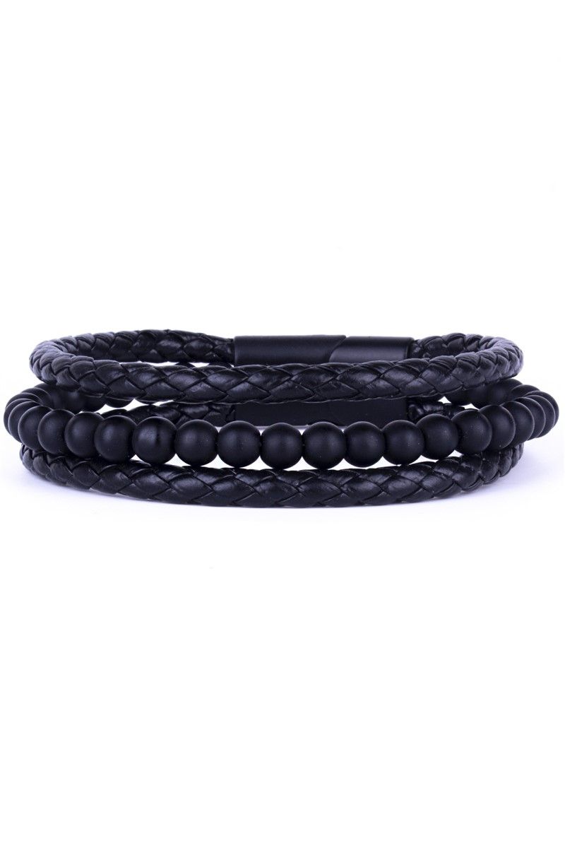 Unisex Onyx Leather & Natural Stone Bracelet - Black #360886