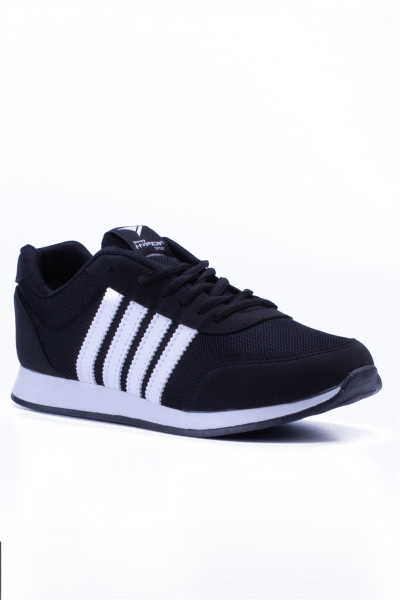 Unisex 1802 Lace Up Sports Shoes - Black with White #371748