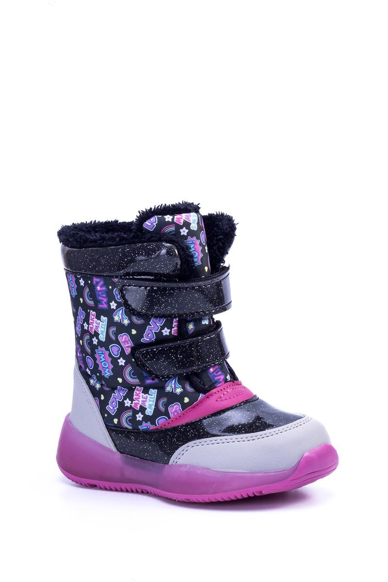 Children's Rain Boots with Velcro SP01 - Black with Purple #365778