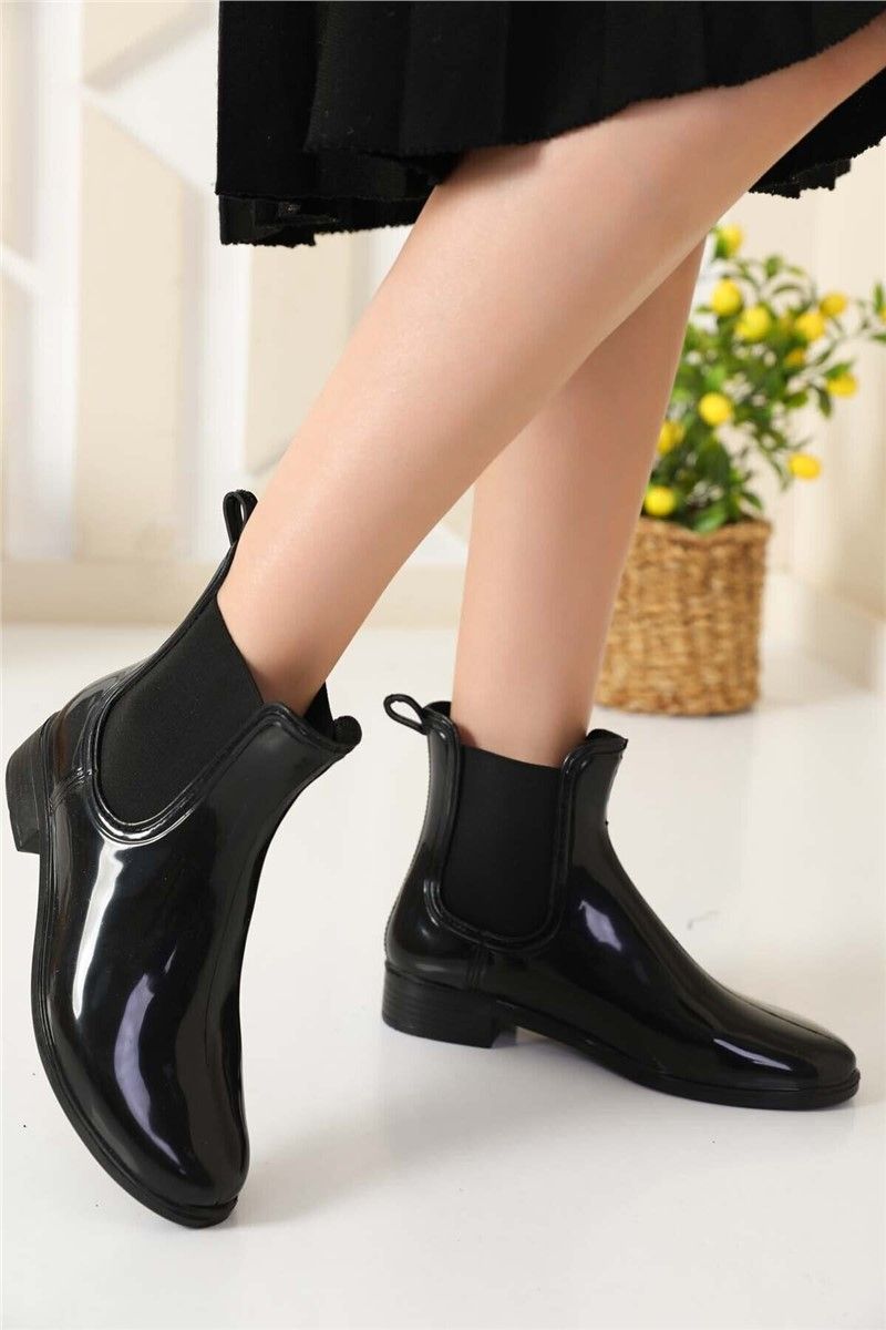 Women's Side Elastic Rubber Boots - Black #360263