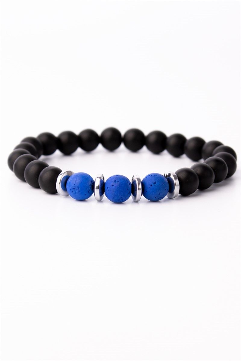 Unisex Natural Stone Bracelet - Onyx & Volcanic Stone - Black-Blue #360922