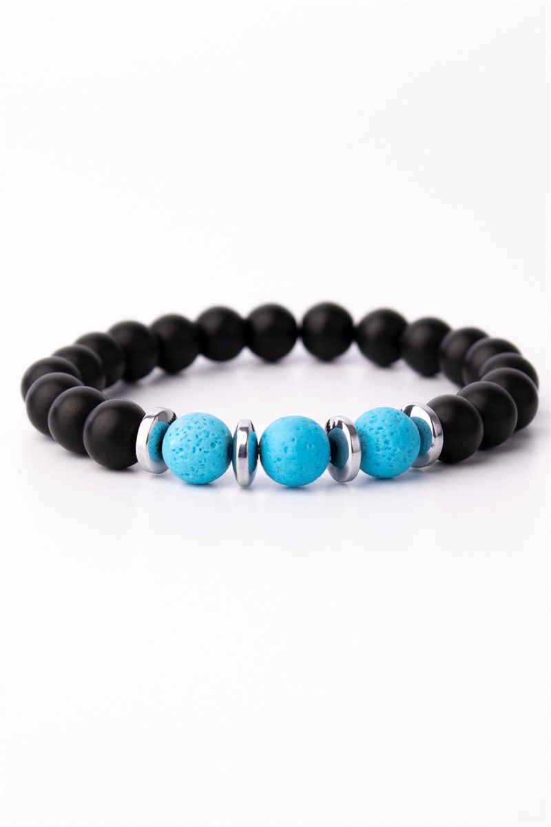 Unisex Natural Stone Bracelet - Hematite & Volcanic Stone 8mm - Blue-Black #360921