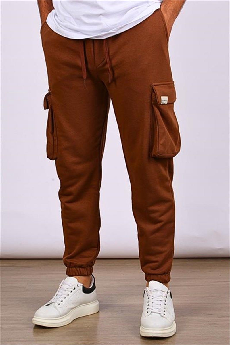 Pantaloni della tuta da uomo con tasca cargo elasticizzata marrone 6514 # 385622