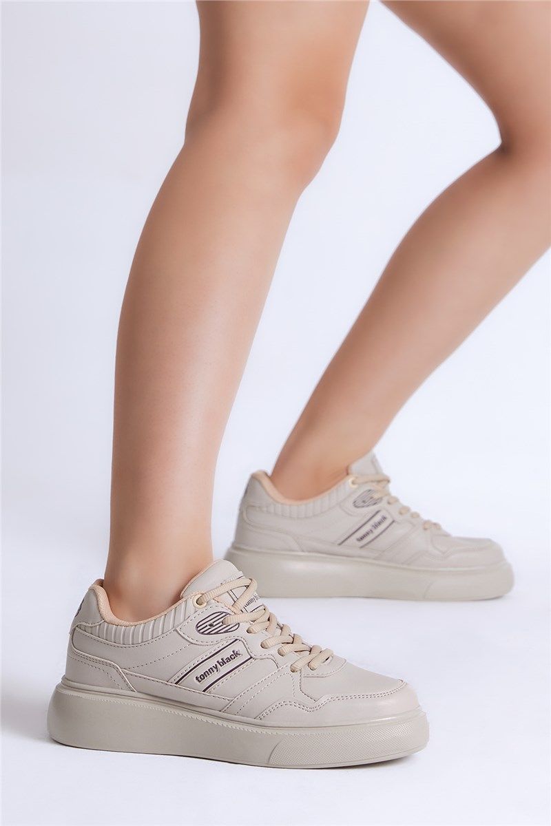 Women's Lace Up Sports Shoes - Beige #399056