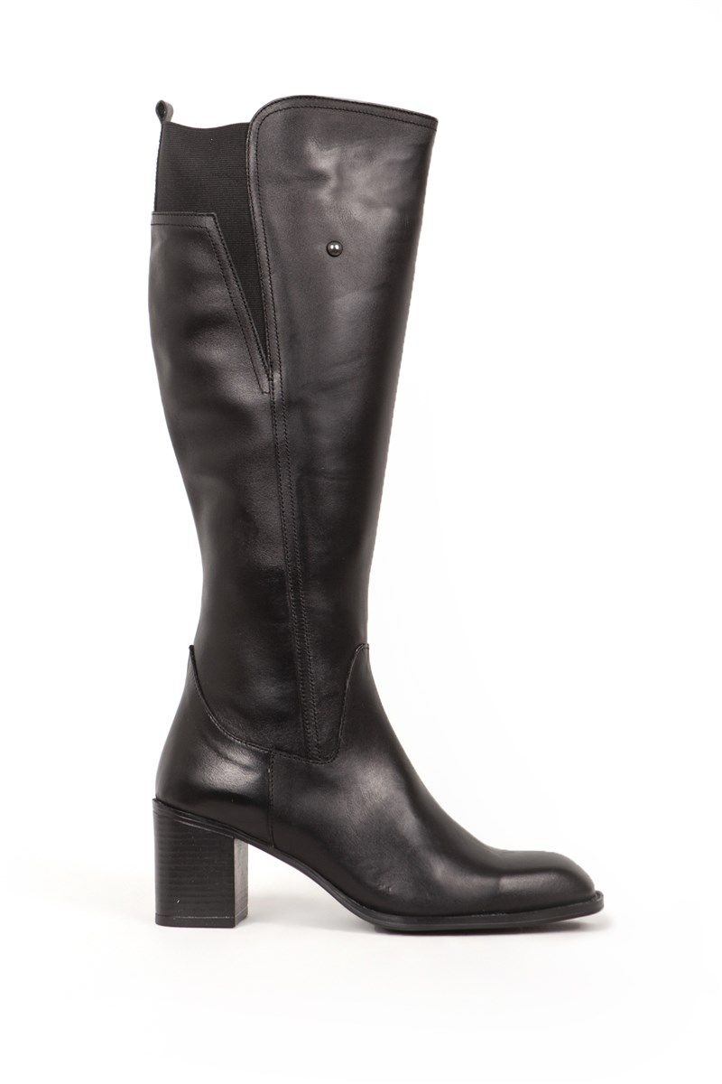 Women's Genuine Leather Boots 88068 - Black #411644