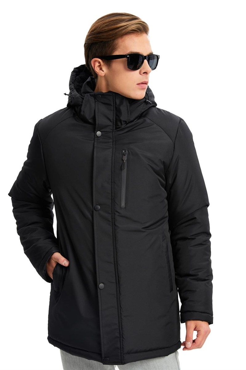 QP Men's Waterproof Windproof Hooded Jacket - Black #409578