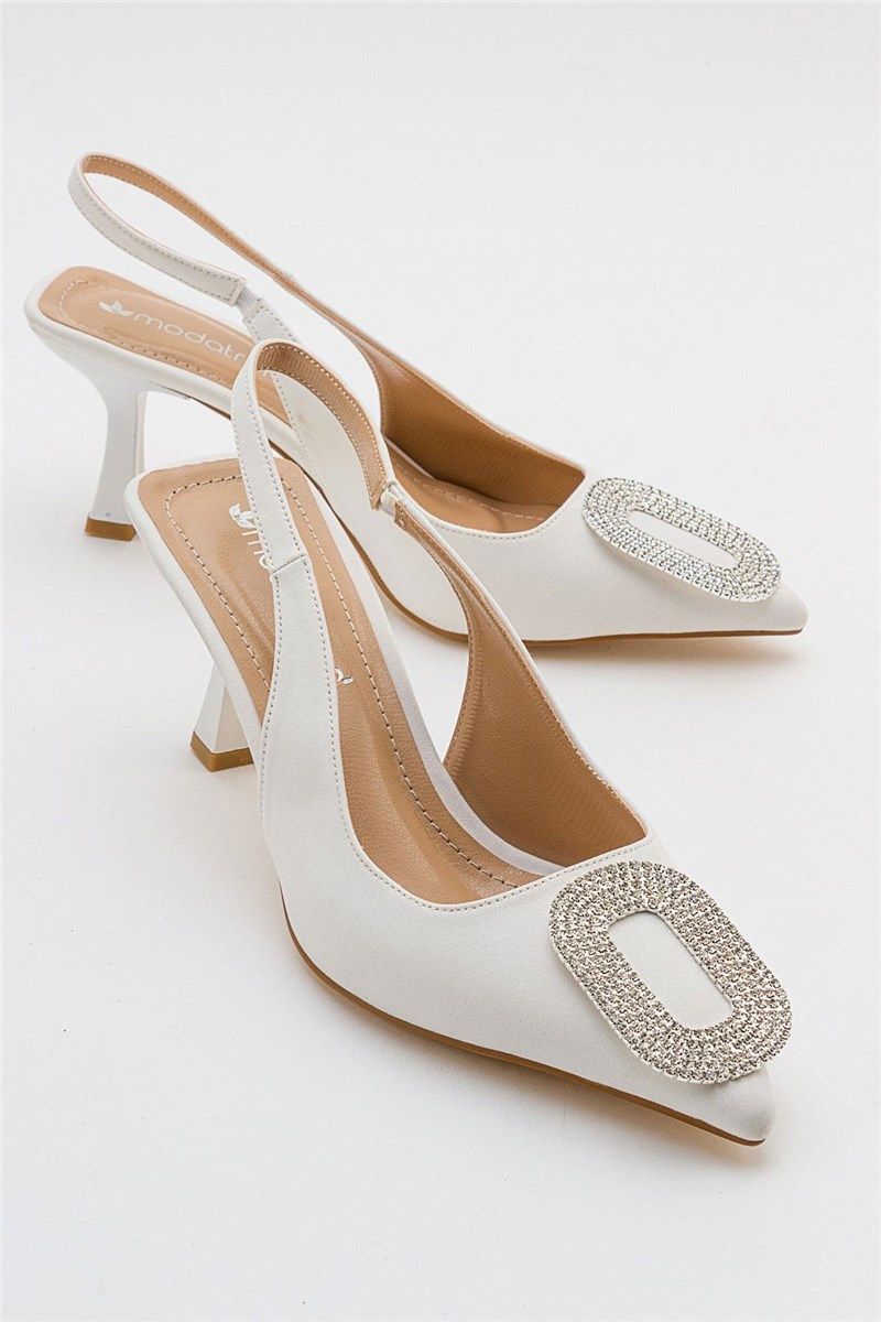 Ženske elegantne cipele s ukrasnim kamenčićima - Bijele #385496