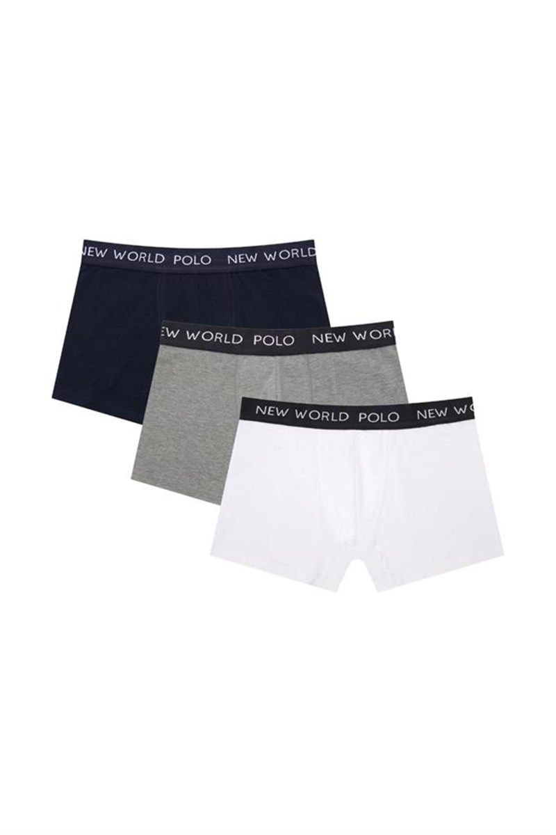 New World Polo Basic 3-Piece Boxer Navy-White-Grey Slim Fit Boxer Set 23SSM1001 #385733