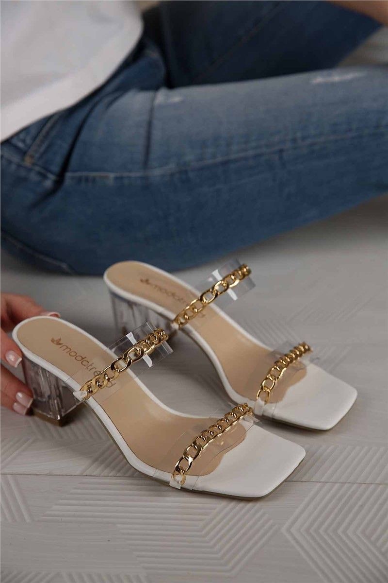 Pantofole donna con tacco trasparente - Bianco #367287