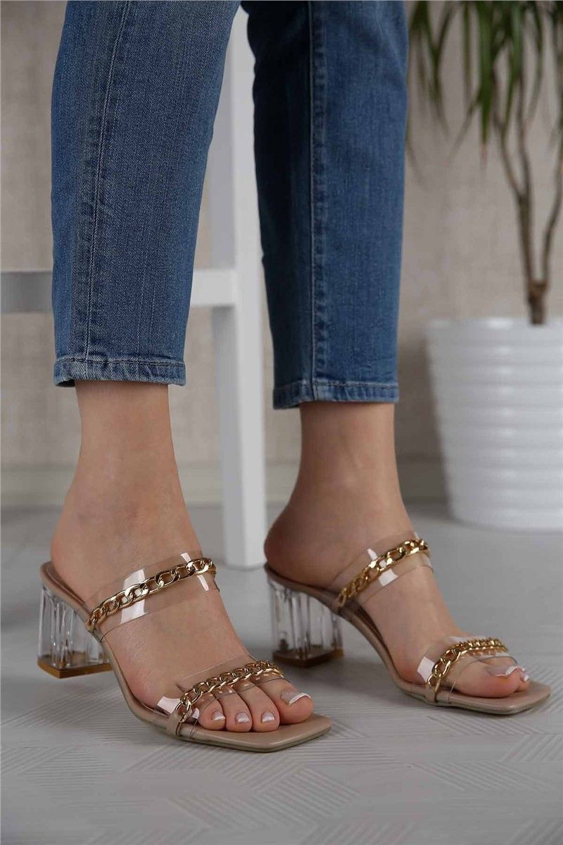 Women's Slippers with Transparent Heel - Beige #367286