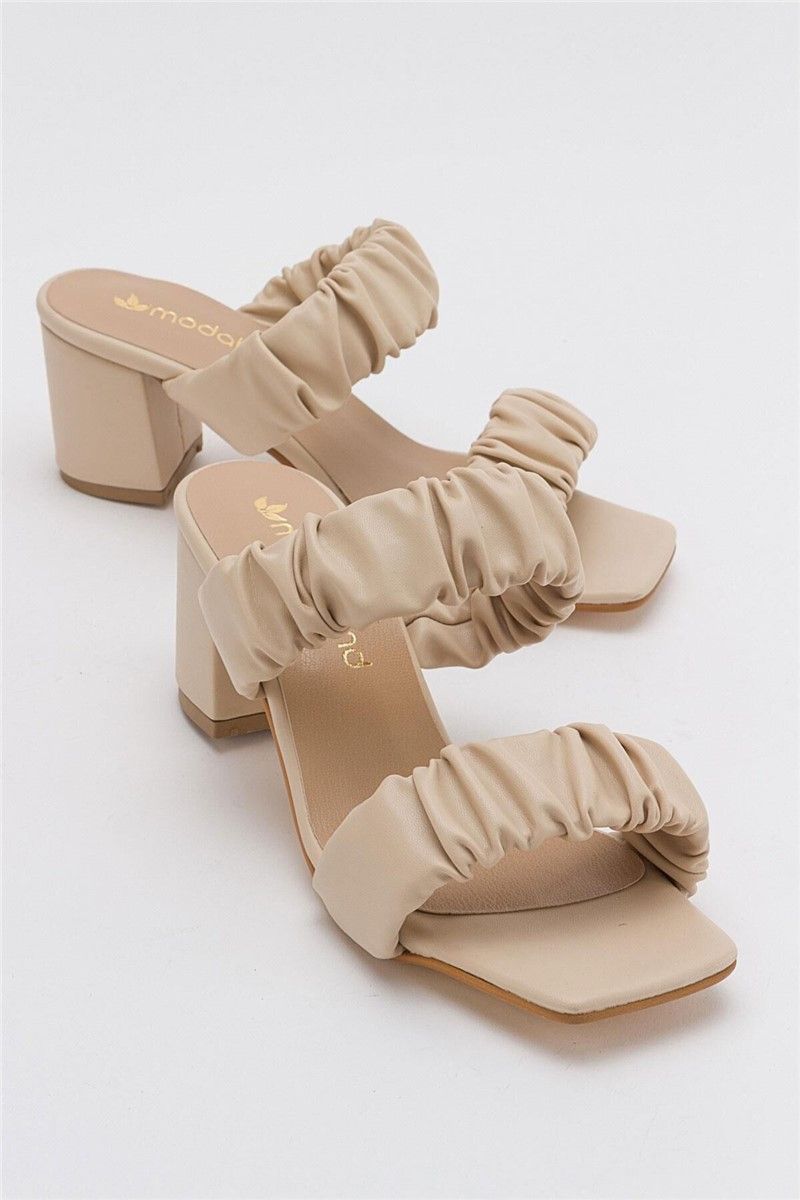 Women's Heeled Slippers - Beige #382932