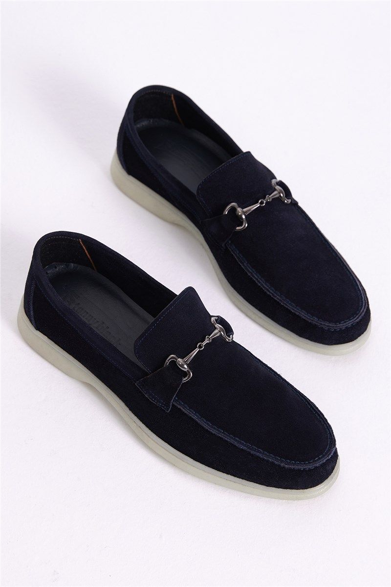 Men's Natural Suede Loafers - Dark Blue #401253