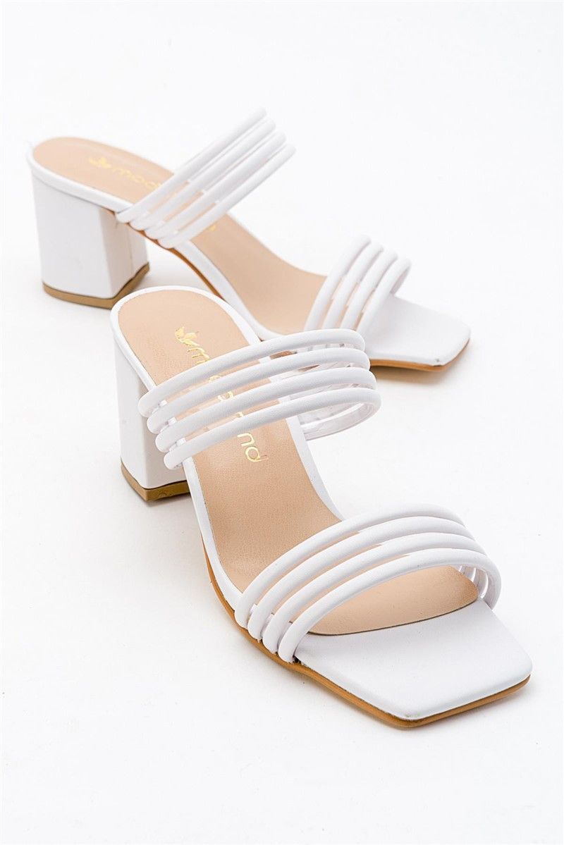 Women's Heeled Slippers - White #381682