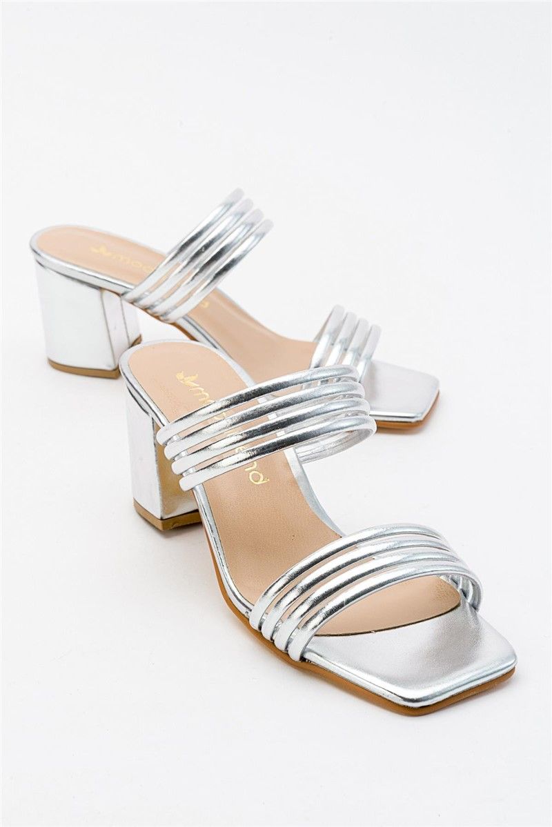 Women's Heeled Slippers - Silver #381679