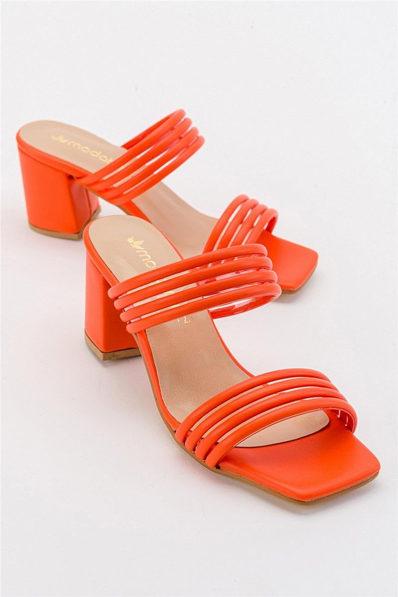 Pantofole con tacco da donna - Arancione #381875
